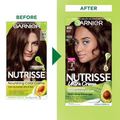 Applying Garnier Nutrisse Ultra Creme for even at-home color results.