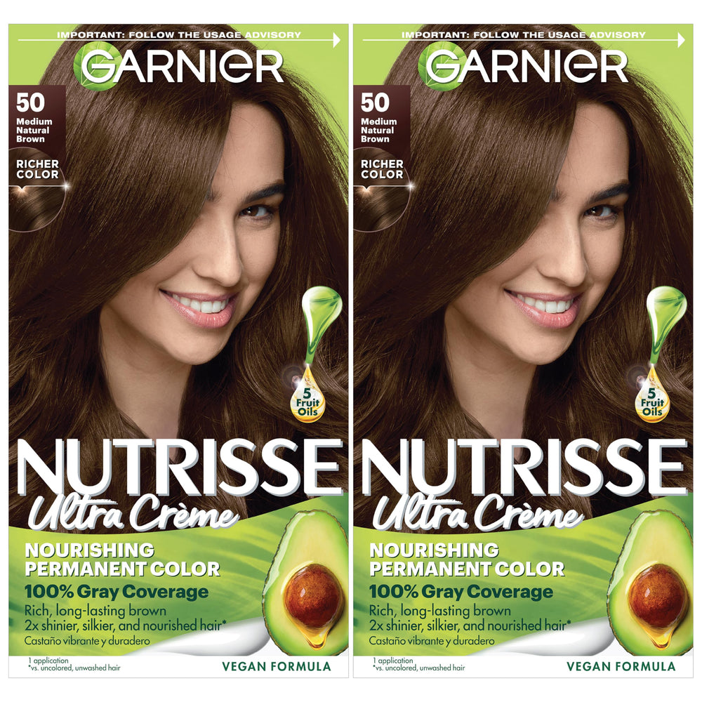 Garnier Nutrisse Ultra Creme box and gloves for at-home dye convenience.