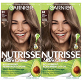 Garnier Nutrisse Ultra Creme packaging highlights vegan color options for at-home use.