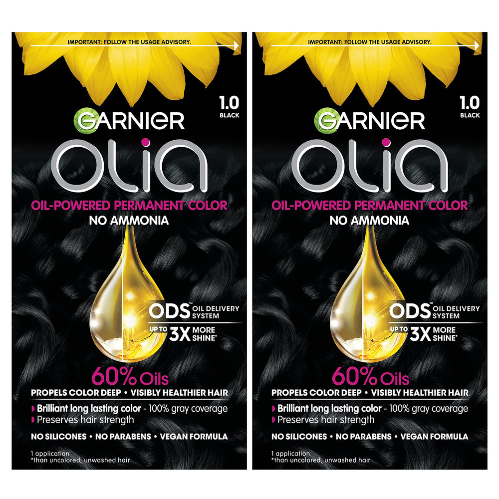 Garnier Olia 1.0 Black color tube ready for application, delivering vibrant shade.