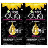 Garnier Olia 1.0 Black color tube ready for application, delivering vibrant shade.