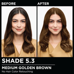 Garnier Olia 5-3 Medium Golden Brown swatch for warm, natural-looking shade.