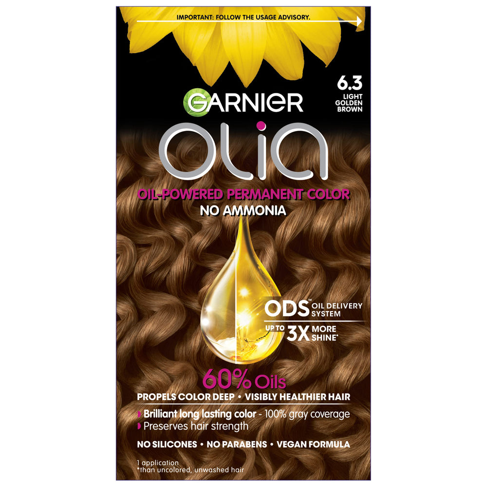 Garnier Olia 6.3 bottle demonstrates ammonia free color for vibrant results