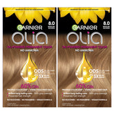 Garnier Olia 8.0 Medium Blonde box with vibrant color packaging.