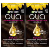 Garnier Olia developer bottle shows 60% oil blend for rich, long-lasting color.