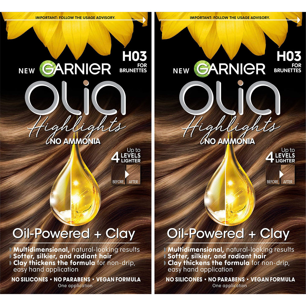 Garnier Olia H03 bottle for precise, non-drip lightening on brunette hair.
