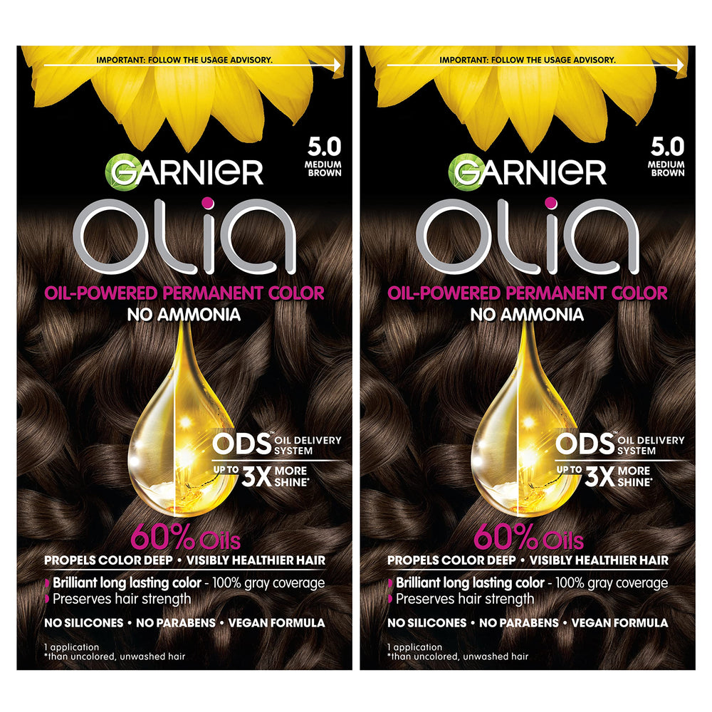 Garnier Olia colorant tube with oil-powered formula for vivid, long-lasting color.