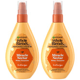 Garnier Whole Blends, botella vertiendo, cuidado nutritivo para cabello suave.