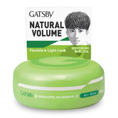 Gatsby Moving Rubber Air Rise bottle demonstrates light hold for volume.