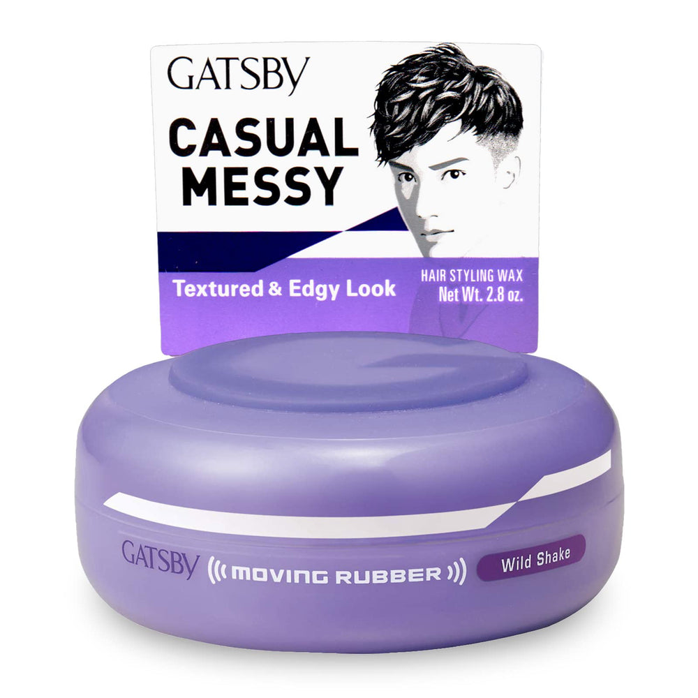 Gatsby Moving Rubber Wild Shake wax bottle front view showing high-hold styling