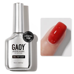 GAOY Crystal Glossy Top Coat bottle with chrome finish for a high shine manicure.