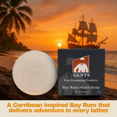G.B.S shaving soap packaging image highlighting natural ingredients and two scents