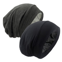 GB Selected Silk Satin Lined Bonnet on head protects hair overnight.
