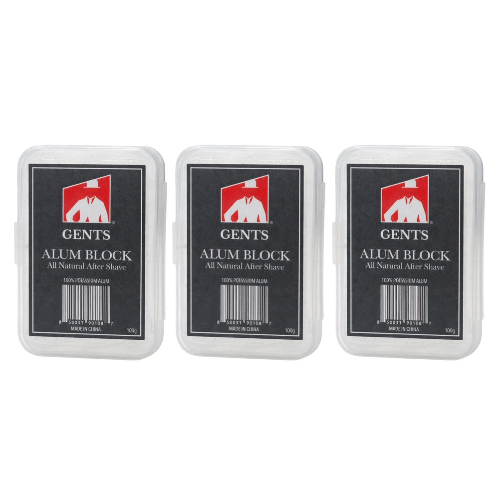 GBS Gents Alum Block in plastic case front view for travel-ready razor burn protection.