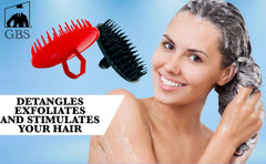 G.B.S palm-size shampoo brush in action for deep-clean scalp.