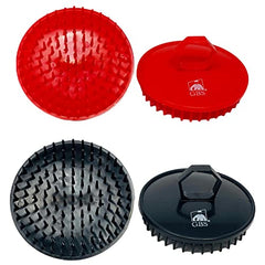 G.B.S soft black scalp massager brush close-up for comfortable use.