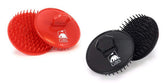 G.B.S soft red scalp massager brush close-up for gentle scalp care.