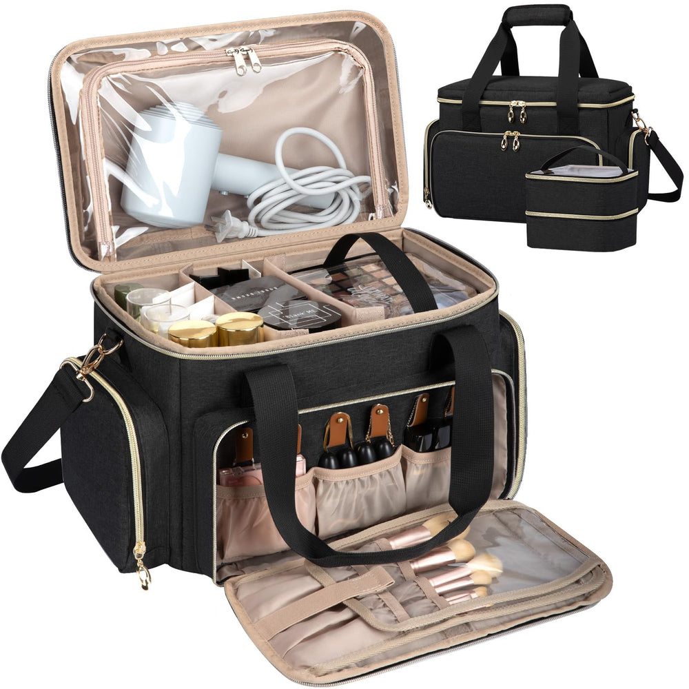 GDNasist large makeup bag side view showing spacious storage for cosmetics