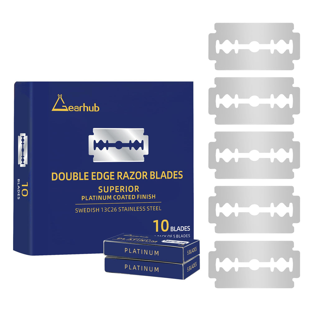Gearhub Premium 10-count double edge blades in a pack for precise shaves.