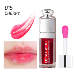 GECOMO Hydrating Lip Glow Oil Cherry texture close-up showing silky glide