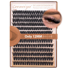 Geeneiya 12mm volume lash clusters in a D curl close-up showing natural wispy texture.