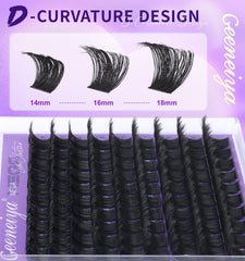 Geeneiya Mega Lash Clusters application tips illustrate quick, beginner-friendly lash builds.