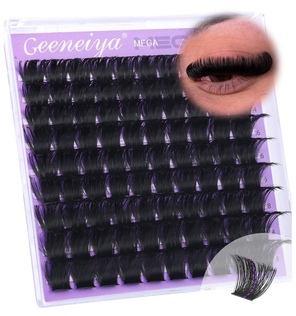 Geeneiya Mega Lash Clusters band closeup shows a wide lash band for dramatic volume.