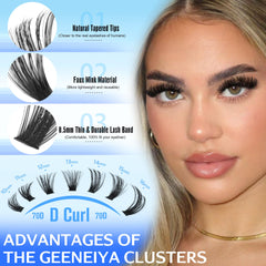 Geeneiya Wispy Lash Clusters Kit 70D-90D lashes for versatile looks.