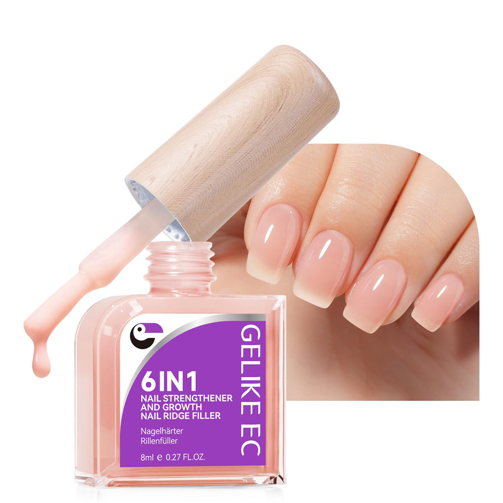 gelike ec nail strengthener pink 6-in-1 bottle for a strong, glossy manicure