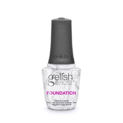Gelish Foundation Base Gel, base adhesiva para uñas, mejora la adherencia de geles y claridad de aplicación.