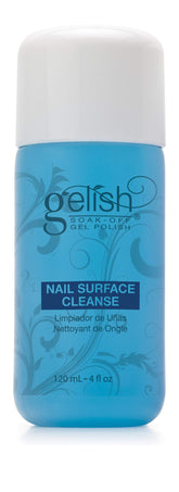Gelish Nail Surface Cleanse removes tacky residue after curing for a smooth base.