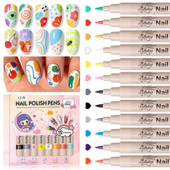 GELLAKTIK 12 colors nail art pens set with vibrant hues for DIY manicures.