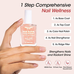 Gellen Active Glow fortalece uñas y sirve como base o capa superior para un acabado uniforme.