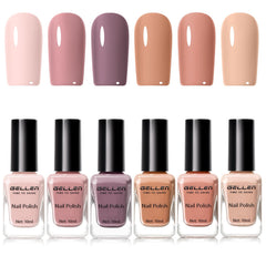 GELLEN Nail Polish Neutral Earth Tones six-color set swatches for versatile looks.