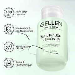 Gellen remover features a dust-proof cover to keep the formula clean between uses.