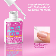 Gel PARTY: secado claro para un acabado natural sin residuo blanco.
