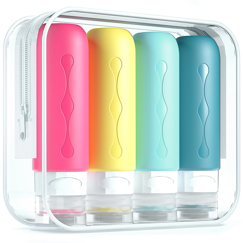 Gemice travel bottles 3oz four-pack with leak-proof design for toiletries.