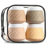 Gemice travel containers for toiletries four-pack with color-coded silicone jars.