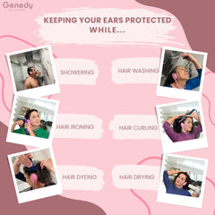 Genedy ear covers protect against dye stains during hair coloring and processing.
