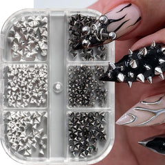 Generic alloy nail jewels and steel balls in six sizes for precise embellishment.