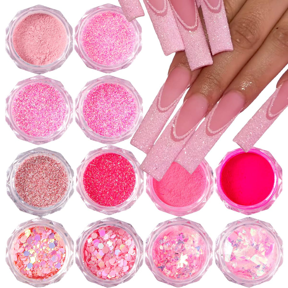 Generic polvo rosado para uñas en frasco claro, ideal para brillo suave.