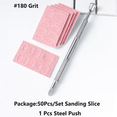 Generic salon-grade sandpaper material resists tearing while smoothing uneven surfaces.