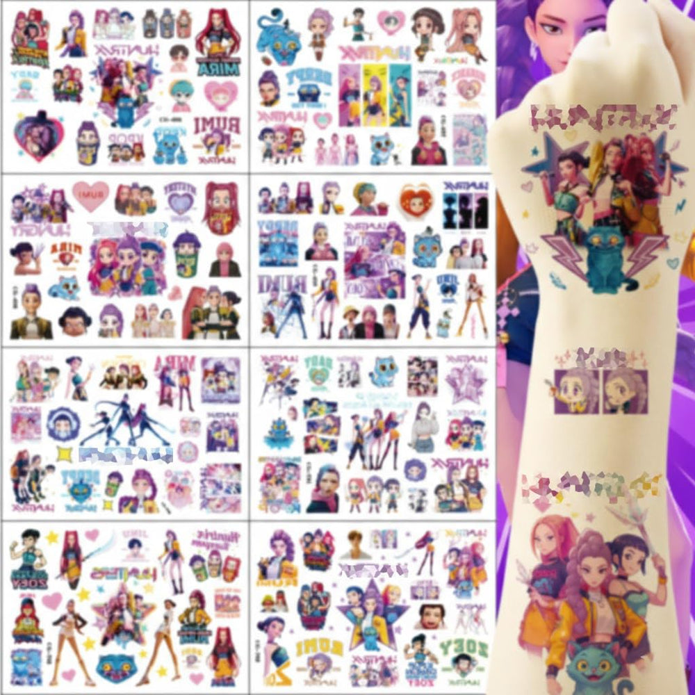Generic tatuajes temporales K-Pop, dibujos animados coloridos para fiestas infantiles.