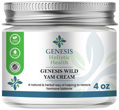 Genesis Wild Yam Root Cream bottle showcasing quick absorbing hydration for daily skin comfort