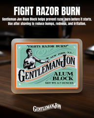 Gentleman Jon 3.7-ounce alum block provides long-lasting post-shave relief.