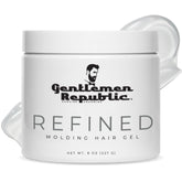 Gel Gentlemen Republic 8oz con brillo 24 horas para un peinado pulido.