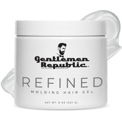 Gel Gentlemen Republic 8oz con brillo 24 horas para un peinado pulido.