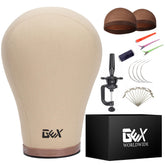 GEXWORLDWIDE cork canvas head 22 inch front view for stable wig display.