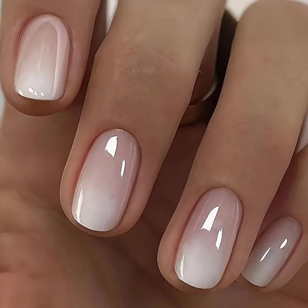 Geyakal Uñas postizas cortas y cuadradas con ombre cromo para un look moderno
