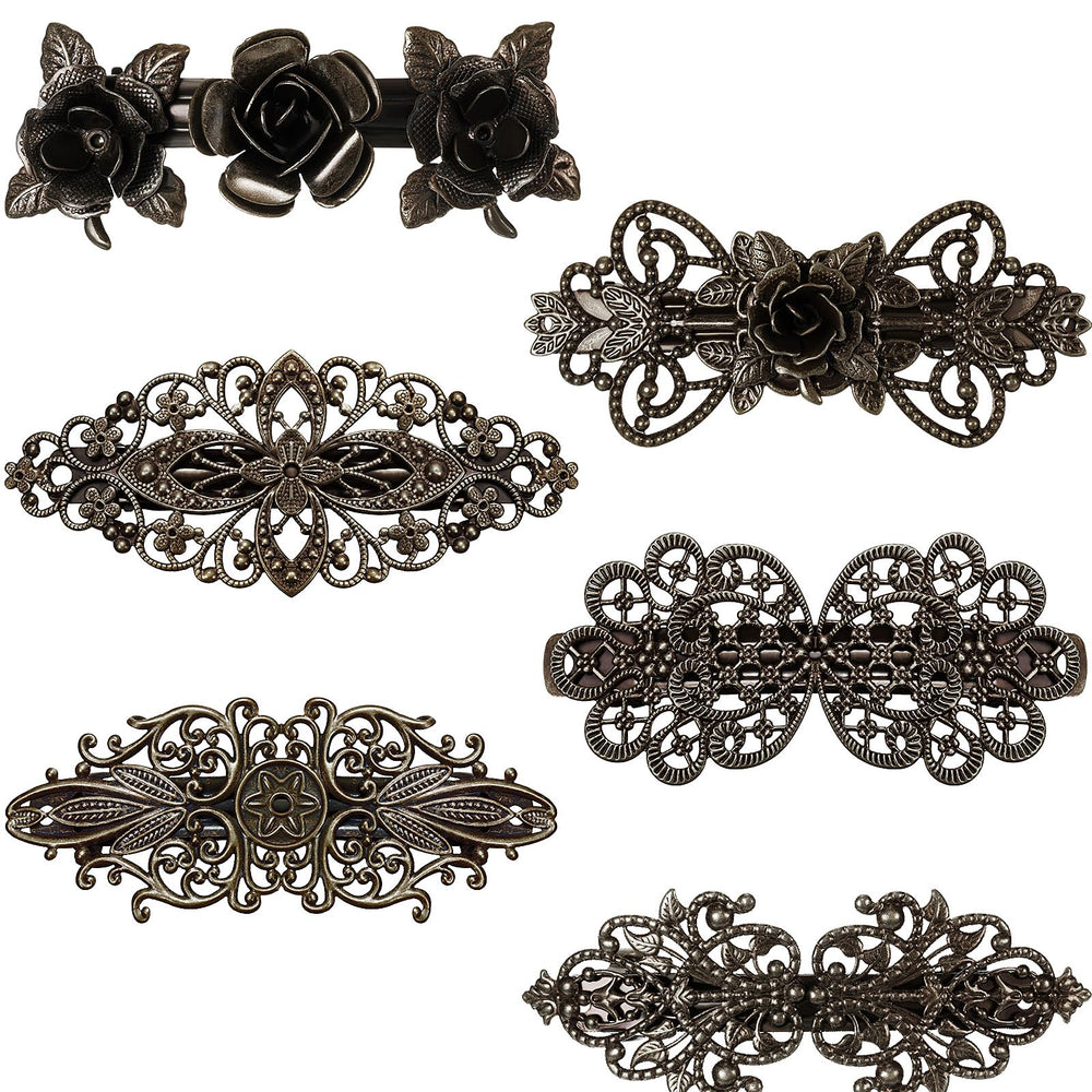 Geyoga vintage bronze hollow carving flower barrette for elegant half-up styling